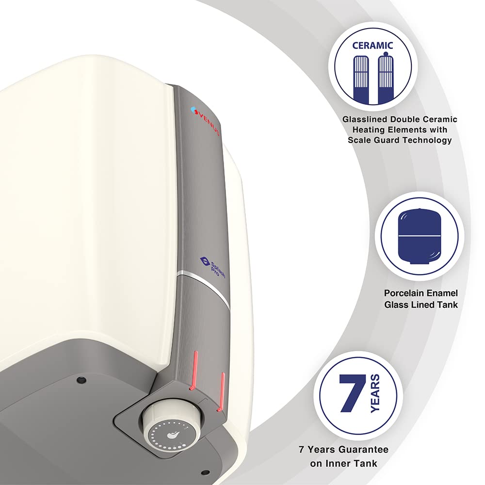 Venus Splash Pro Storage Water Heater (15 litre, Ivory/Smokey Grey)