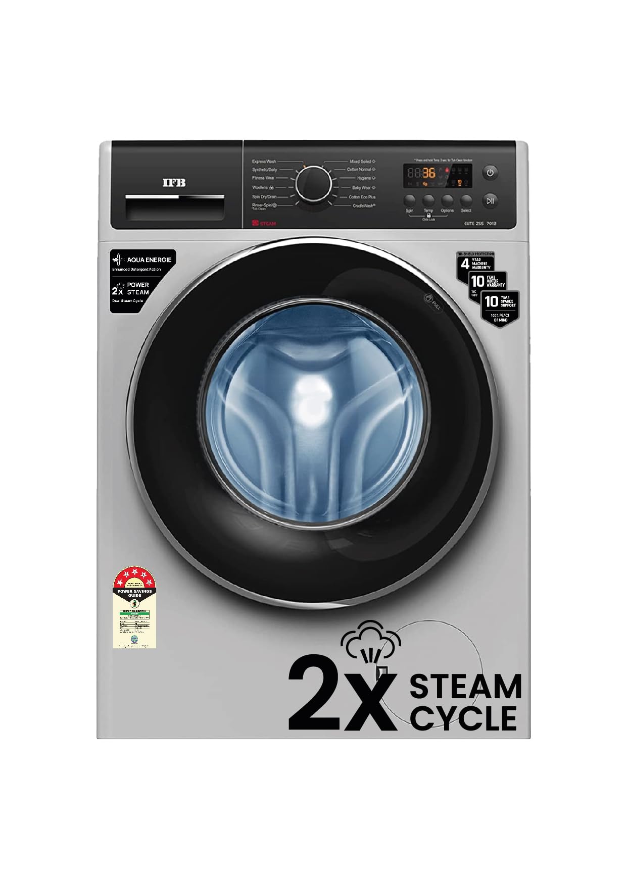 IFB 7 Kg 5 Star Front Load Washing Machine 2X Power Steam (ELITE ZSS 7012, Silver, In-built Heater, 4 years Comprehensive Warranty)