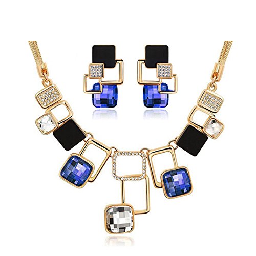 Giftipedia Elegant Gold-Toned Jewellery Set with Blue, Black and Clear Crystals, 45 cm