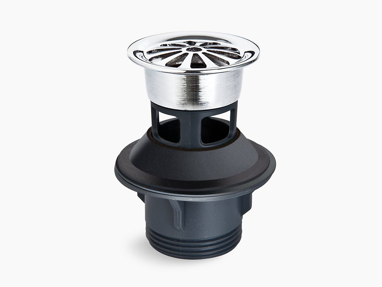kohler K-45432IN-CP Grid drain with overflow hole in polished chrome