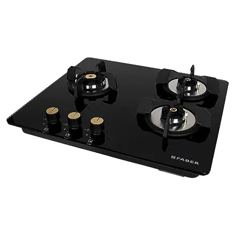 Faber Hob/Hobtop 3 Brass Burner Auto Electric Ignition Glass Top (Maxus HT603 CRS BR CI AI) Black