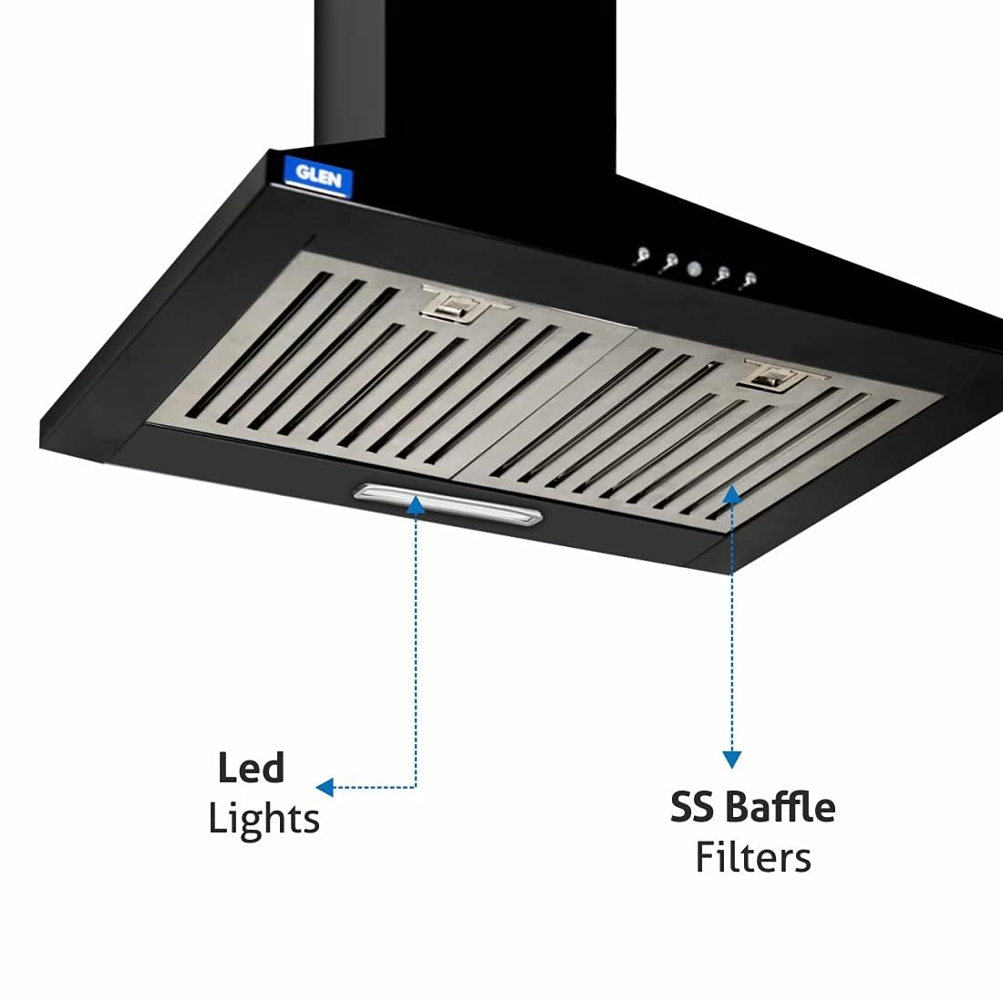 Glen Pyramid Ductless Kitchen Chimney 6050 Junior DX Black 60 cm 1000 m3/h