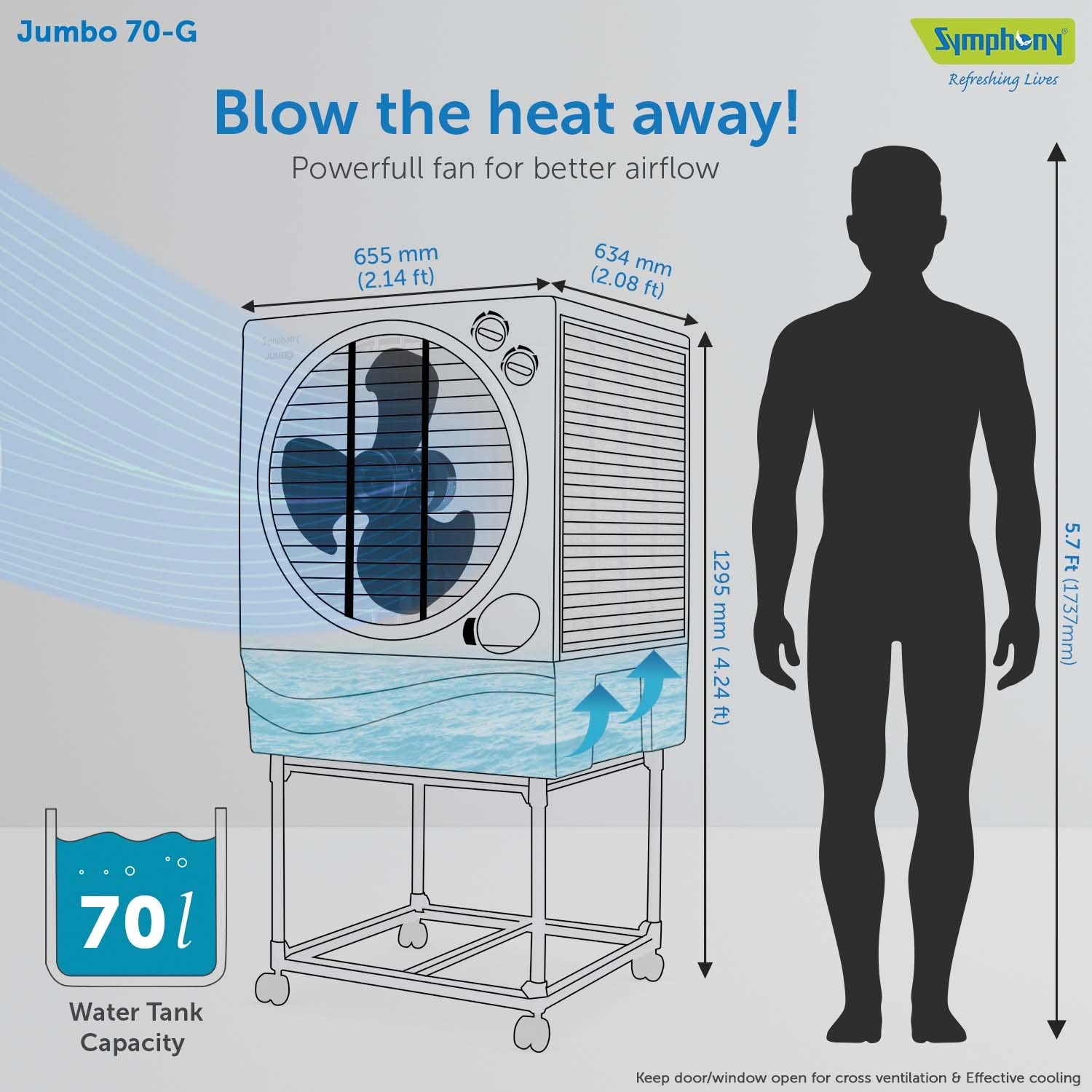 Symphony Jumbo 70 Desert Air Cooler Grey 70L