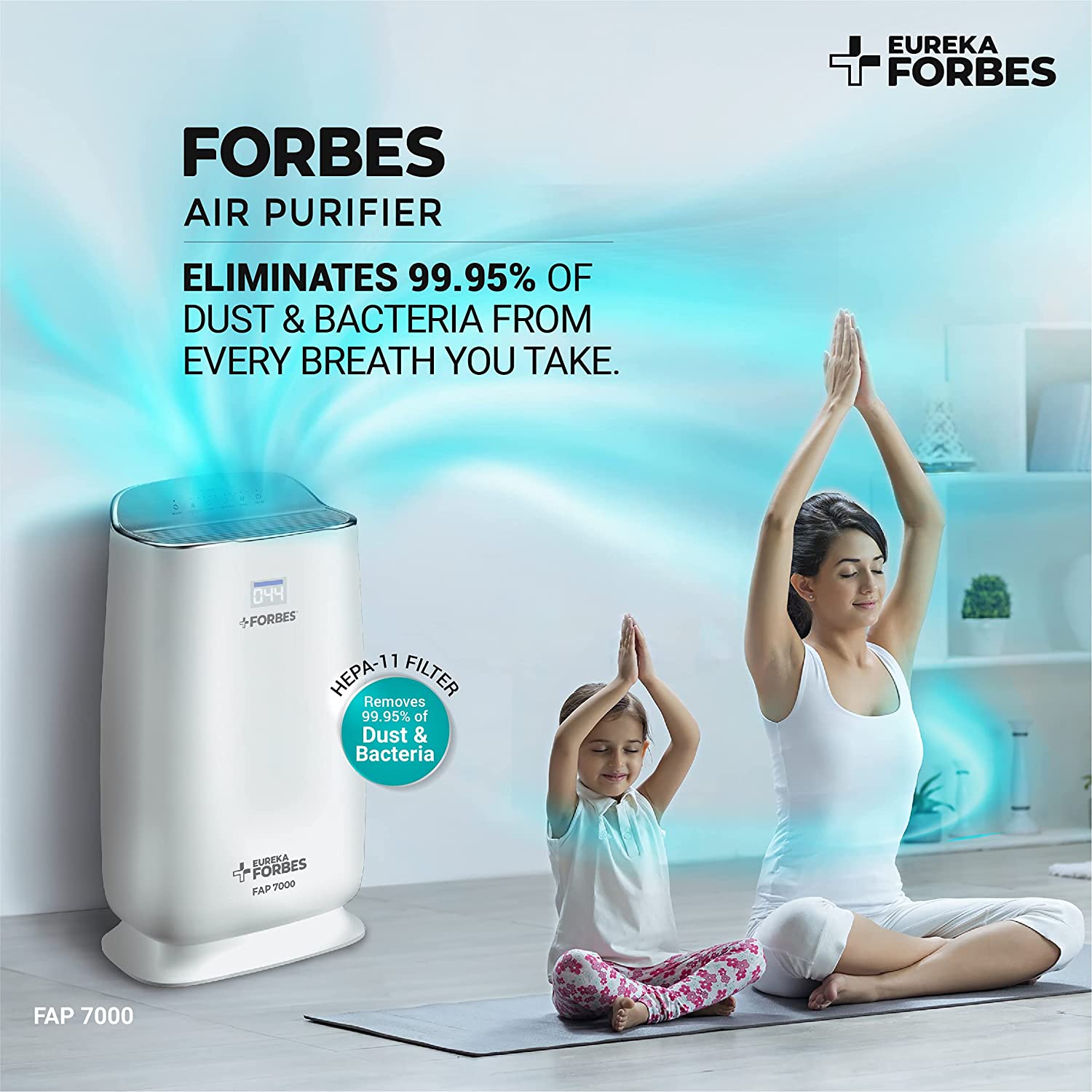 Eureka Forbes Air Purifier FAP 8000|Eliminate 99.99% Bacteria & Viruses | HEPA Filter|PM 2.5 Display|5 Stages of Purification (White), Standard