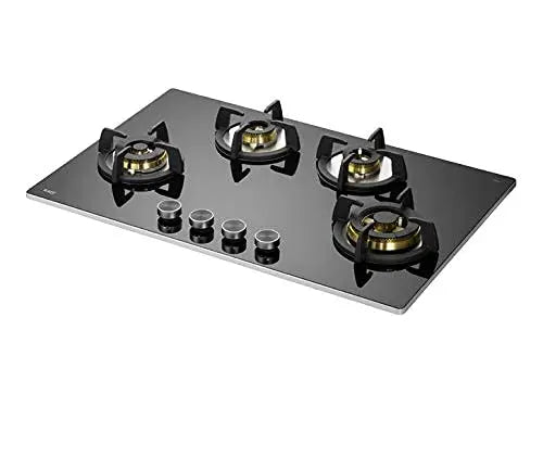 Kaff Built in Hob BLH 804 Auto Electric Ignition - 4 Full Brass High Efficiency Burners, Big Triple Ring Burner, Mini Ring Burner, 2 Dual Ring Burner Black