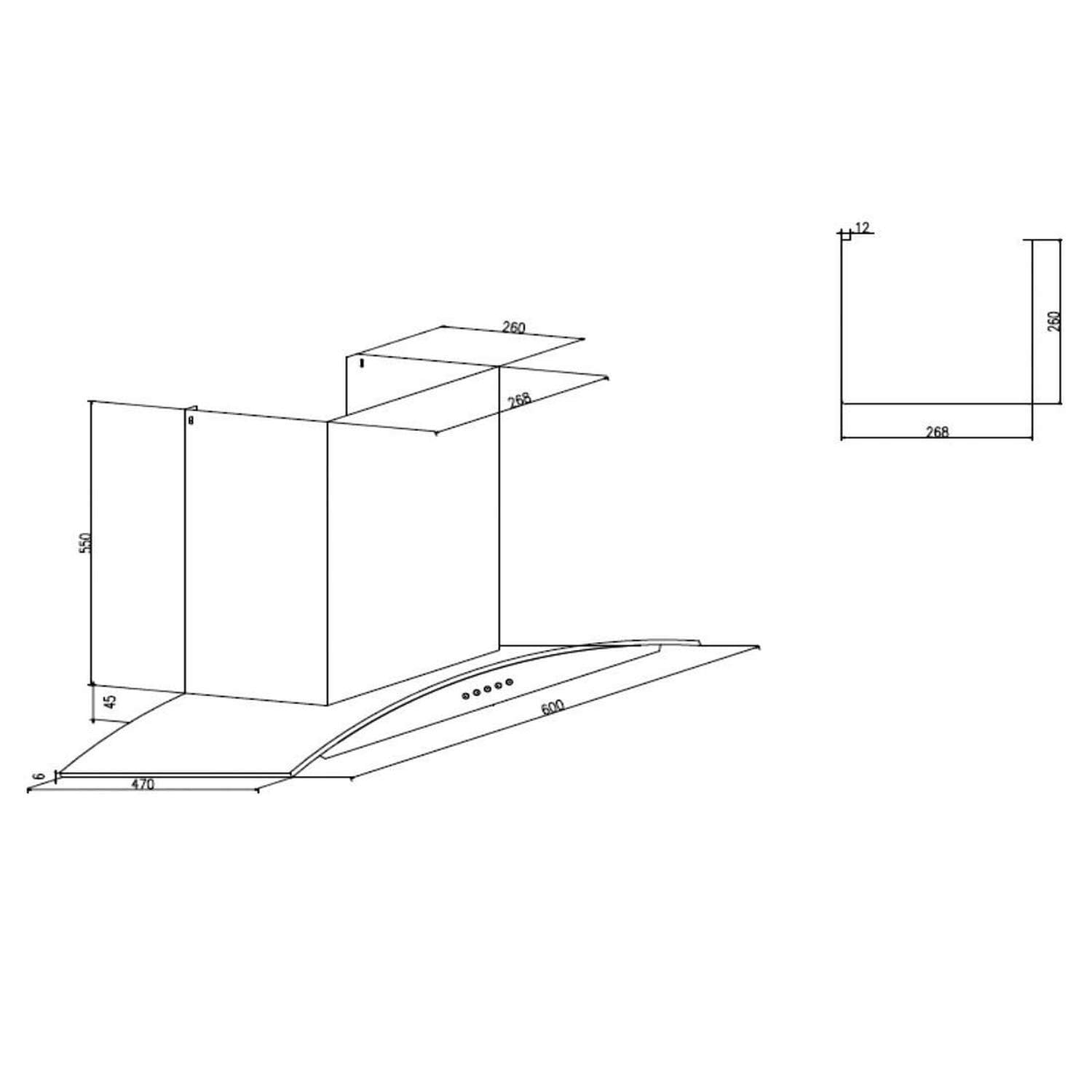 Glen 60cm 1000 m3/hr Chimney (Miso 60 1000 m3 LTW, 1 Baffle Filter, Black)