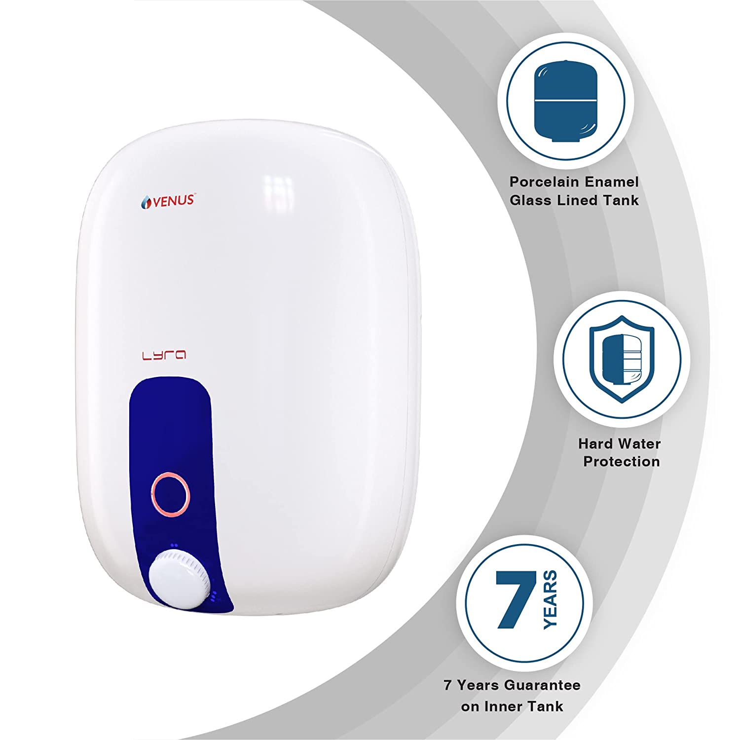 Venus Lyra 25R 2000-Watt Water Heater (White/Blue, BEE Star Rating - 5 Stars)