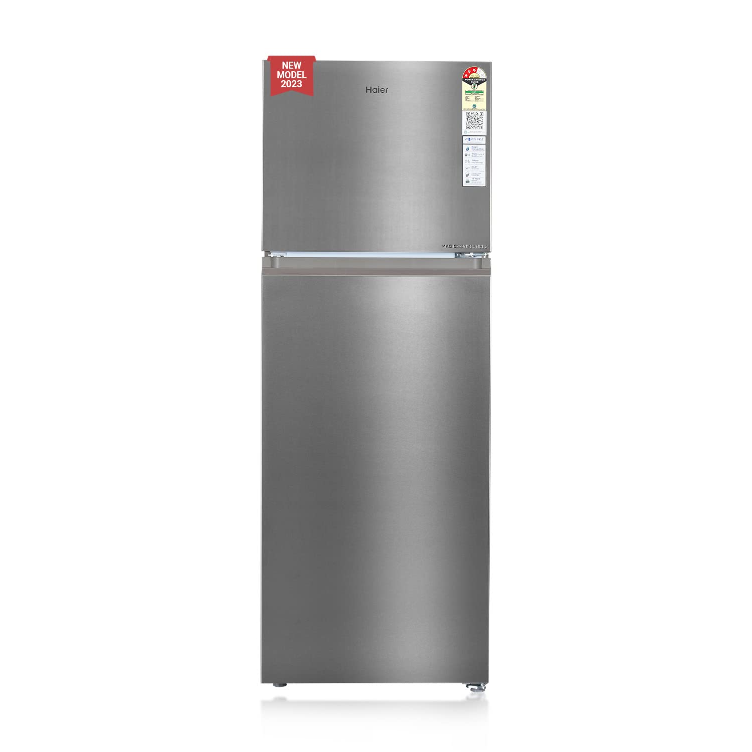 Haier 328L 3 Star Frost Free Inverter Double Door Top Mount Refrigerator (HEF-333TS-P, Inox Steel, Convertible)