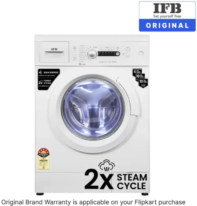 IFB 7 kg 5 Star 2X Power Steam,Hard Water Wash Fully Automatic Front Load Washing Machine with In-built Heater White (Diva Aqua VSS 7010)