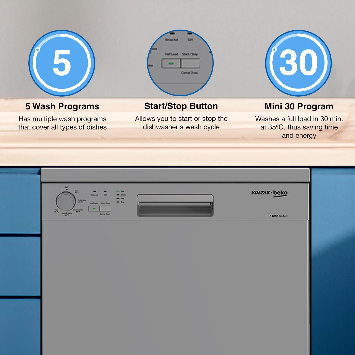 Voltas Beko 14 Place Settings Dishwasher (DF14S3, Silver)