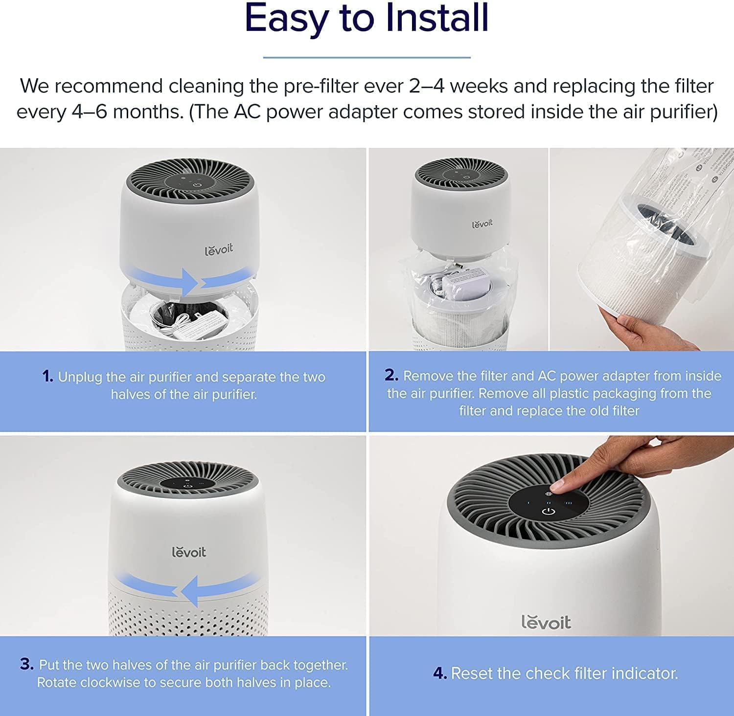 LEVOIT Core Mini Air Purifier - 183 Sq Ft Coverage, H13 True HEPA Filter, Removes Pollutants