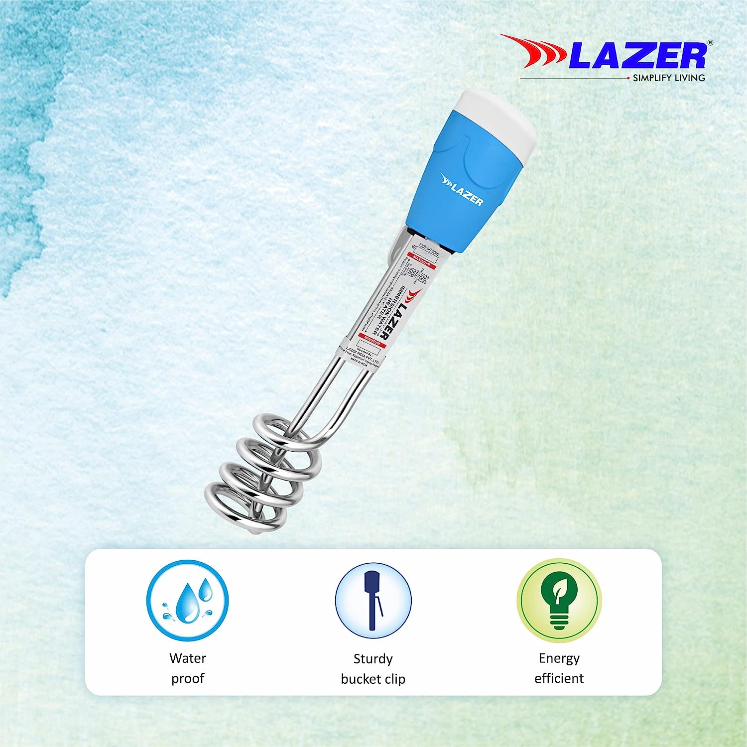 Lazer Aqua Therm 1000Watts Copper Water Proof Immersion Rod Water Heater with ISI Cerified(Blue)