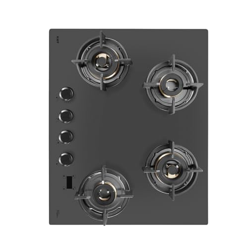 KAFF PRESTON PRS 654 Built-in Hob/Hobtop 4 Burners with Digital Timer, Auto Electric Ignition Glass Top, 65 CM, Full Brass Burners with Flame Failure Device, Metal Knobs (Black)