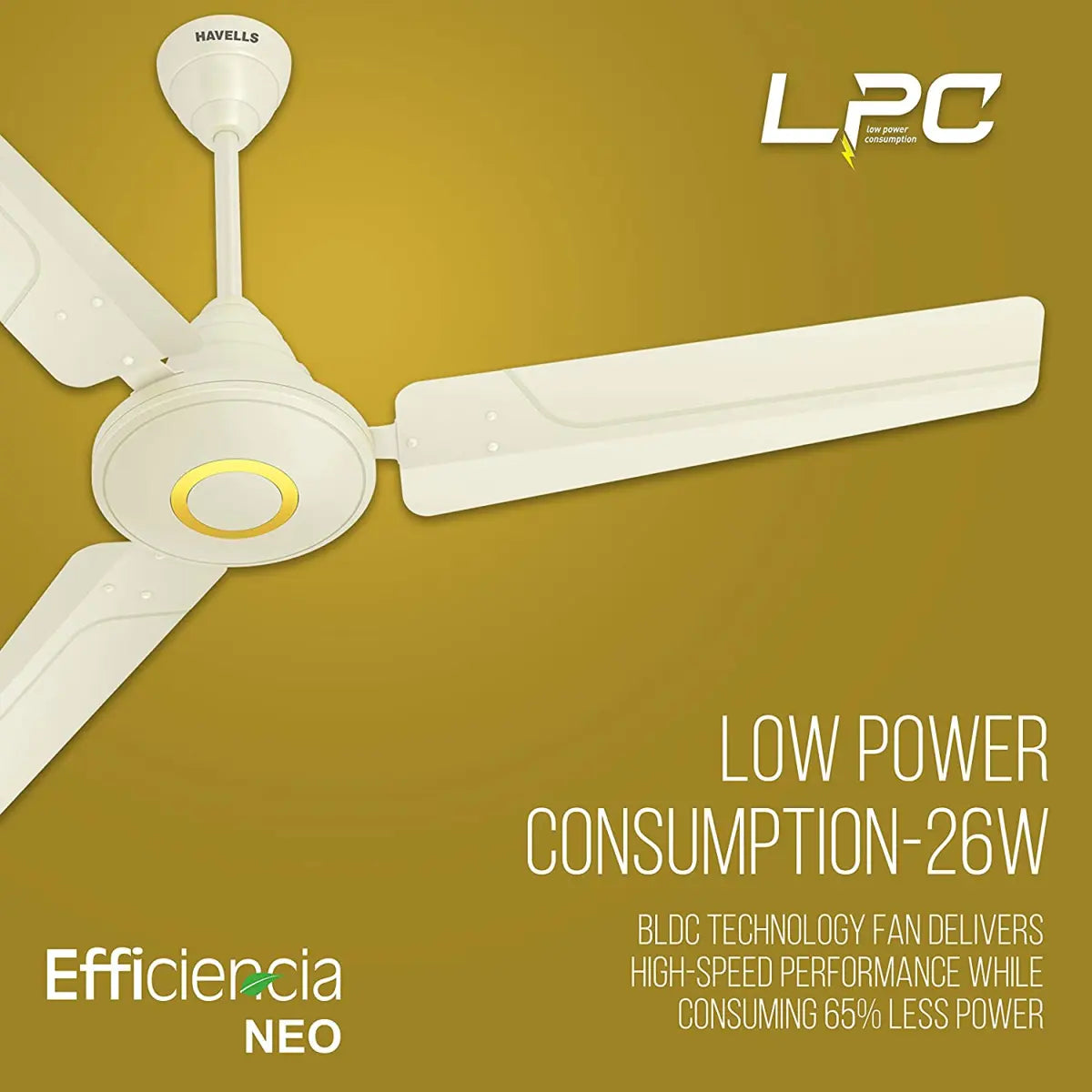 Havells Efficiencia Neo 1200mm BLDC Motor with remote Ceiling Fan (Ivory)