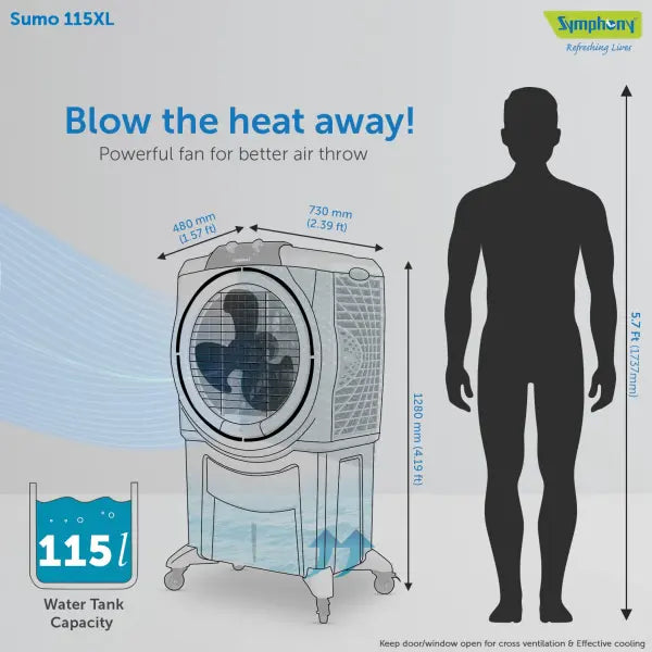 Symphony Sumo 115 XL Powerful Desert Air Cooler 115-litres (Grey)