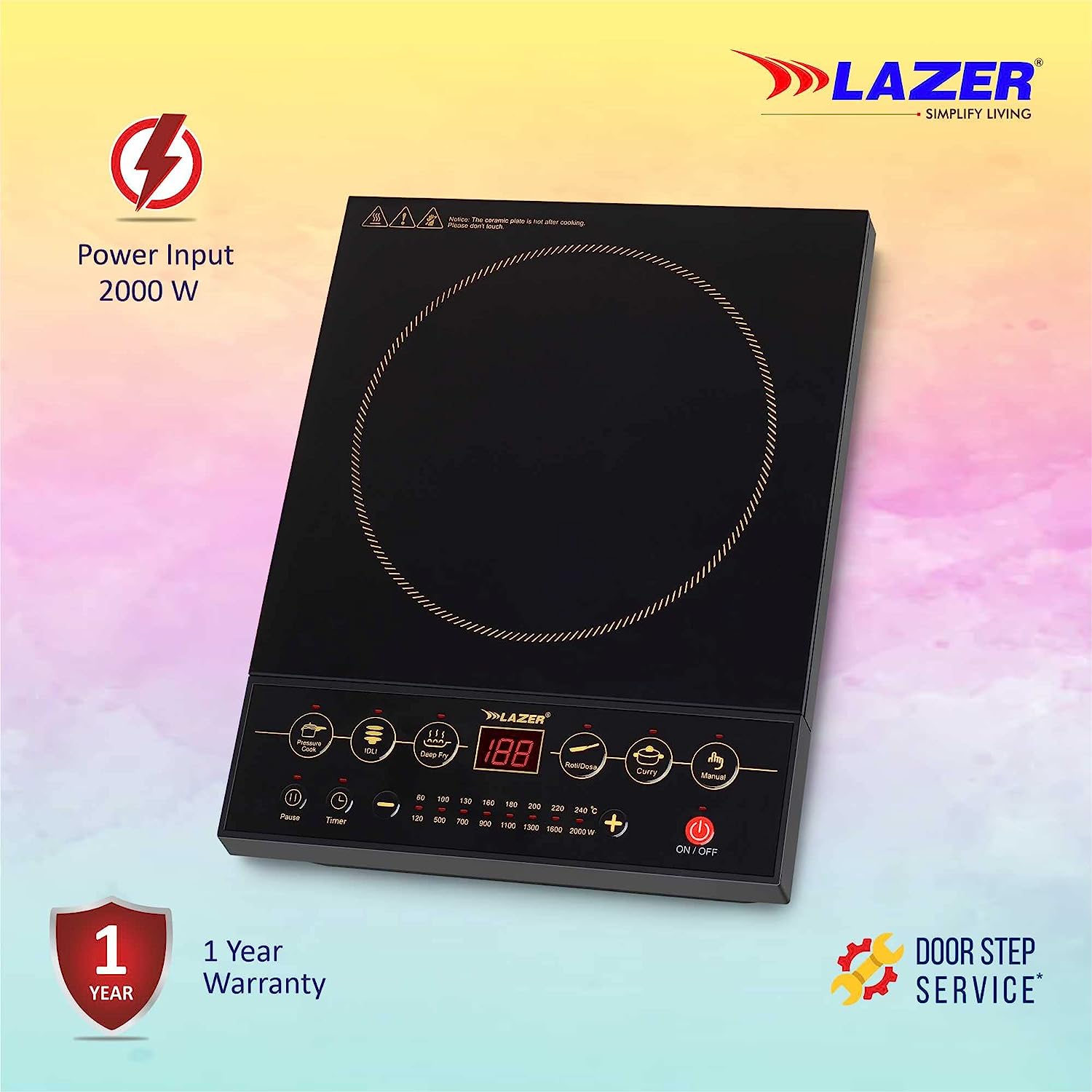 Lazer Stellar 2000 Watts Glass Induction Cooktop With Digital Display (Black)