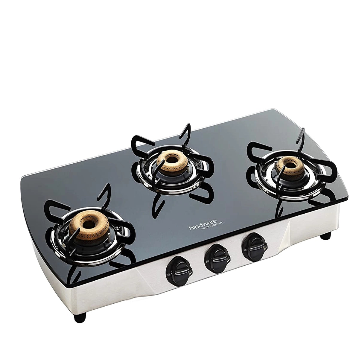 Hindware Primo Plus 3B AI Stainless Steel 3 Burner Cooktop, Black