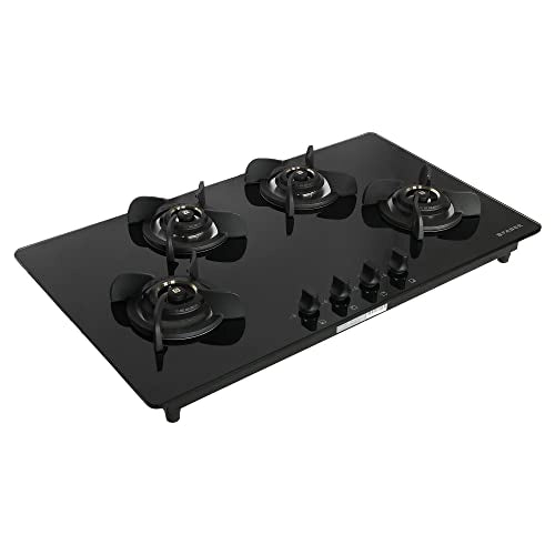 Faber Hob/Hobtop 4 Brass Burner Electric Auto Ignition, Glass Top (HOB ULTIMA PLUS HT904 CRS BR CI AI) - Black, 90 cm