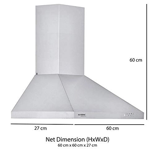 Eurodomo 60cm 850 m3/hr Chimney (Sapphire PB SS 60, 2 Cassette Filters, Stainless Steel))