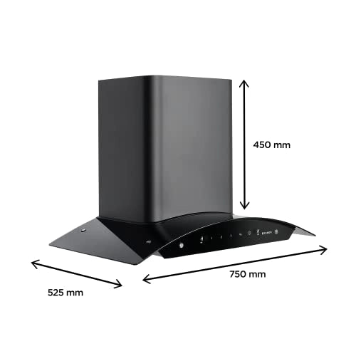 Faber 75 cm, 1200 m3/hr,Auto-Clean curved glass Kitchen Chimney (HOOD SUNNY HC SC 75, Filterless, Touch Gesture,BK)