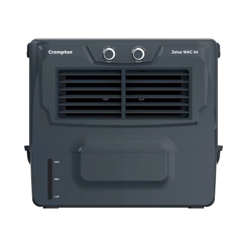 Crompton Zelus WAC Window Air Cooler- 54L; with Woodwool Cooling Pads, Grey