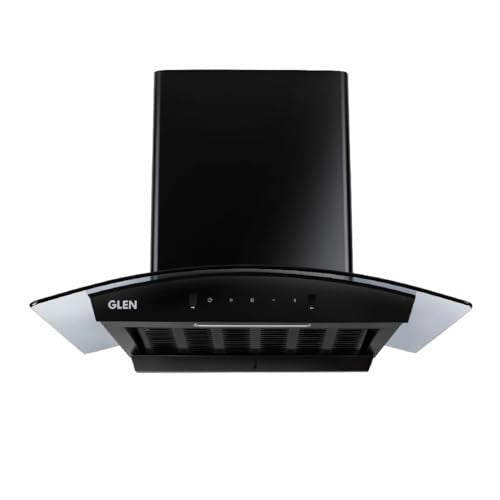Glen Chimney Auto Clean Curved Glass Filter less Kitchen Chimney with Motion Sensor 76cm, 1200 m3/h (6058 BL Auto Clean)