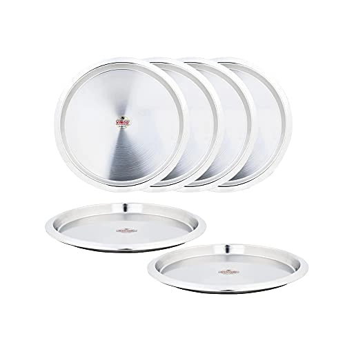 Vinod Stainless Steel Two Tone Plate, Lunch & Dinner Plate Set - 6 pieces, 29.5cm