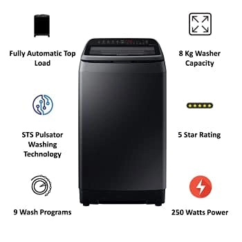 Samsung 8.0 Kg Fully-Automatic Top Loading Washing Machine (WA80N4770VV/TL,Black Caviar)
