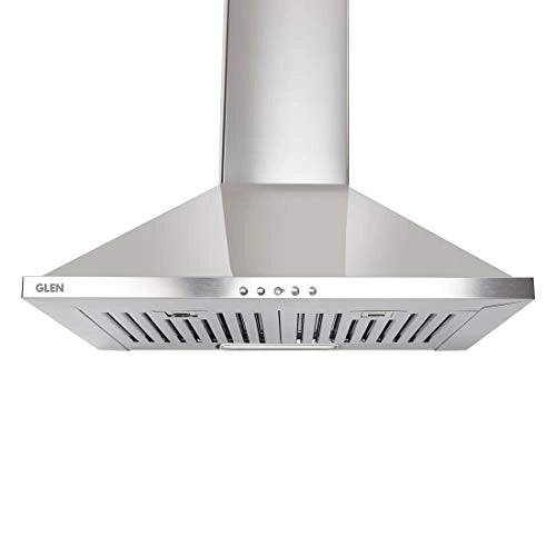 Glen 60cm 1000 m/hr Pyramid Kitchen Chimney Push Buttons Baffle Filters (6050 DX SS Junior, Silver)