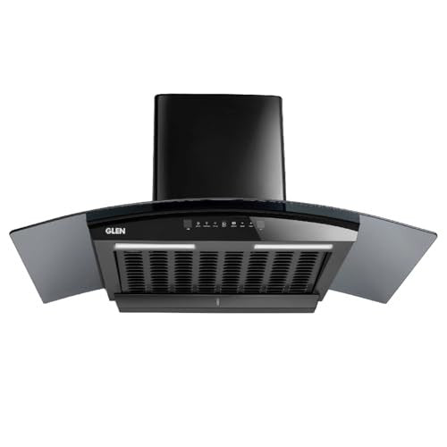 Glen Chimney Auto Clean Curved Glass Chimney for Kitchen with BLDC Motor 90cm 1400 m³/h -Black (6071R BLDC BL AC)
