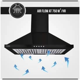 Glen 60cm 750 m3/hr Chimney (Aqua 60 750 m3 LTW, 2 Baffle Filters, Black)