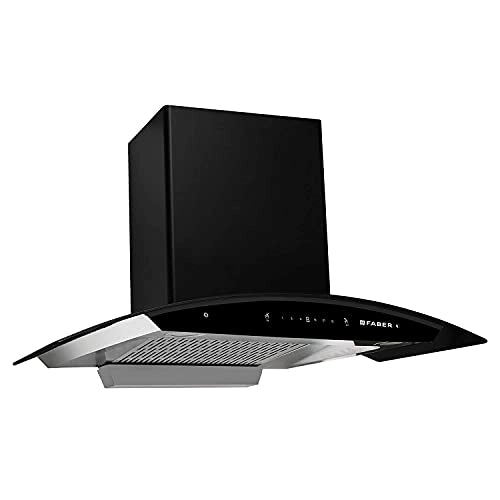 Faber 90 cm 1200 m3/hr Auto-Clean curved glass Kitchen Chimney (HOOD SUNNY HC SC 90, Filterless technology, MS TC, BK)