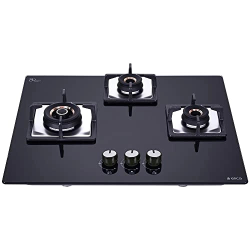 Elica Hob 3 Burner Auto Ignition Glass Top - Brass Gas Stove (Flexi AB HCT 360)