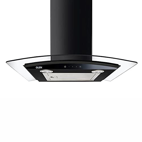 Glen 60 cm 1000 m3/hr Curved Glass Wall Mount Kitchen Chimney Touch Controls Baffle Filter (6071 EX TS Black)