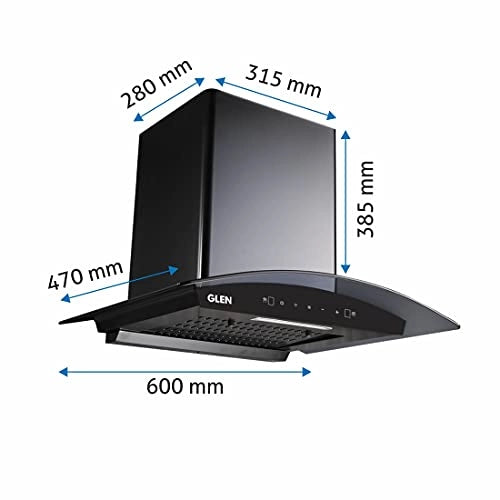 GLEN 60 cm 1050m3/hr Auto-Clean curved glass Kitchen Chimney Filterless Motion Sensor Touch Controls (Senza Black)
