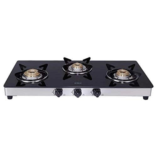 Elica Vetro Glass Top 3 Burner Gas Stove with Double Drip Tray (773 CT DT VETRO)