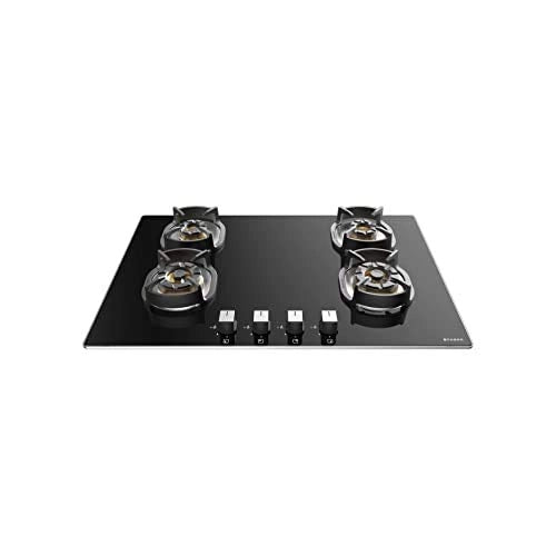 Faber Hob/Hobtop 4 Brass Burner Auto Electric Ignition,Glass Top (Nexus IND HT784 CRS BR CI AI) Black
