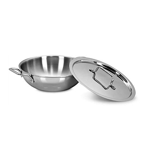 Doniv Vinod Titanium Triply Stainless Steel Kadhai with Cover, Induction Friendly - 26cm