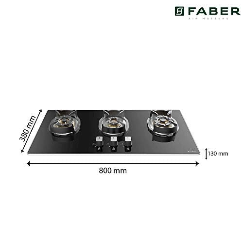 Faber Hob/Hobtop 3 Brass Burner Auto Electric Ignition,Glass Top (Nexus IND HT803 CRS BR CI AI) Black