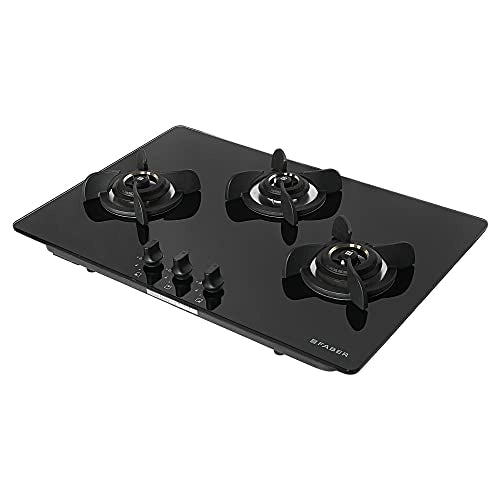 Faber Hob/Hobtop 3 Brass Burner Electric Auto Ignition, Glass Top (HOB ULTIMA PLUS HT783 CRS BR CI AI ) - Black