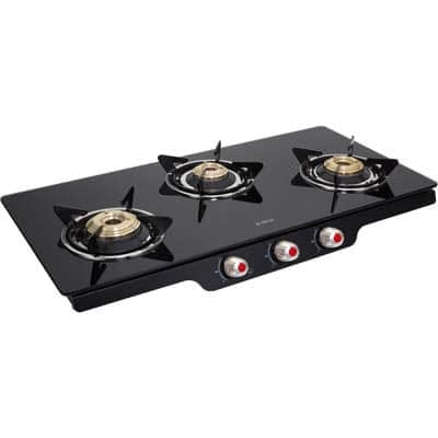 Elica Glass 3 Burner Auto Ignition Gas Stove (Patio ICT 773 BLK AI)