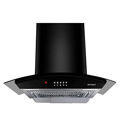 Faber 60 cm 1100 m3/hr Auto-Clean curved glass Kitchen Chimney (HOOD ACE PRO HC PB 60, Filterless technology, PB, BK)