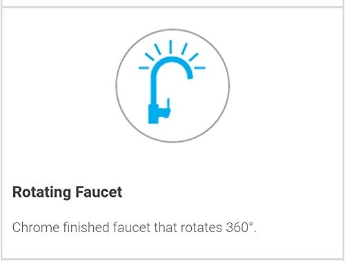 Havells UTC Alkaline rotating faucet graphic showing chrome faucet that rotates 360 degrees