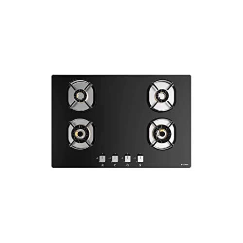 Faber Hob/Hobtop 4 Brass Burner Auto Electric Ignition,Glass Top (Nexus IND HT784 CRS BR CI AI) Black