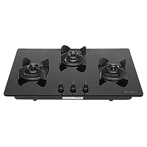Faber Hob/Hobtop 3 Brass Burner Electric Auto Ignition, Glass Top (HOB ULTIMA PLUS HT783 CRS BR CI AI ) - Black