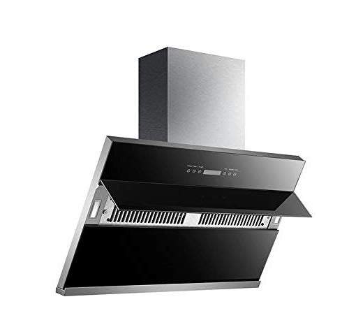 Kaff NOBELO TX DHC 90 chimney angled view showing touch panel and open glass panel