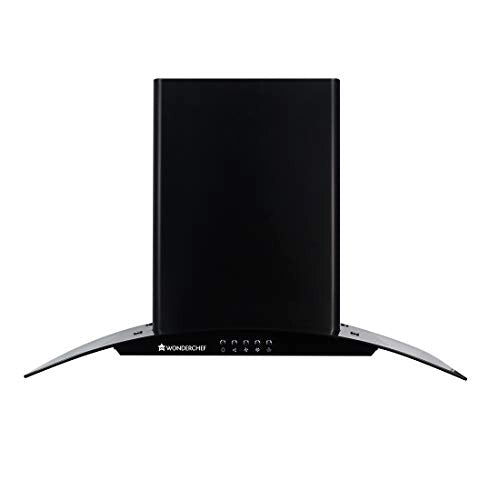Wonderchef Power Curve wall-mount Chimney 1000M3/H suction capacity, 3 speed push control, Low noise, 60cms - Black