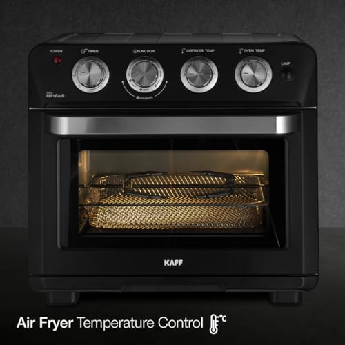 Kaff MFAFOT25 Electric Oven Toaster Grill (OTG) for Kitchen 25 Litre, 1700W | Rotisserie, Air Fryer, Convection, Defrost | Stainless Steel Finish Designer Knobs & Stylish Handle (Black)