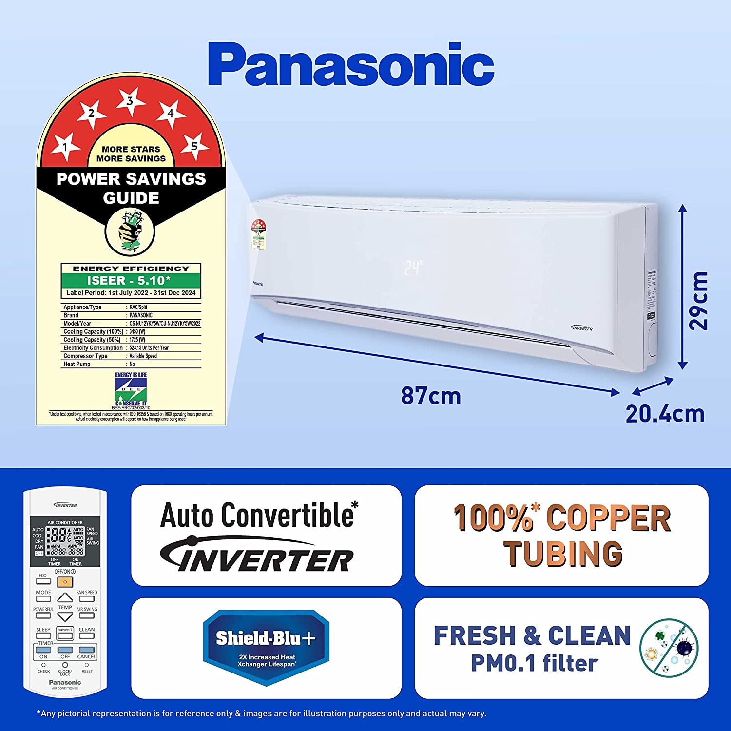 Panasonic Wi-Fi Inverter Split AC CS/CU-NU12YKY5W 1Ton 5Star White