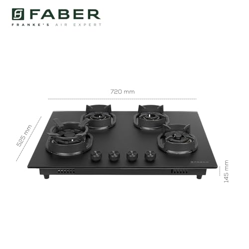 Faber 72cm 4 Burner Gas Hob | Flame Failure Device | Cast Iron Pan Support | Metal Knobs | 8 MM Matt Finish | Versatile Hob/Cooktop | Hob Della HD724 CI AI